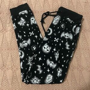 Dolls Kill Black Pants with White Halloween Print